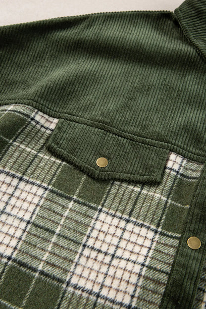 Snap Down Collared Neck Plaid Shacket-Nordavory