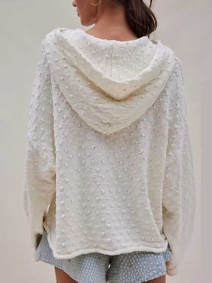 Textured Dot Knit Long Sleeve Hooded Sweater-Nordavory