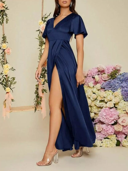 Flutter Sleeve Slit Maxi Dress-Nordavory