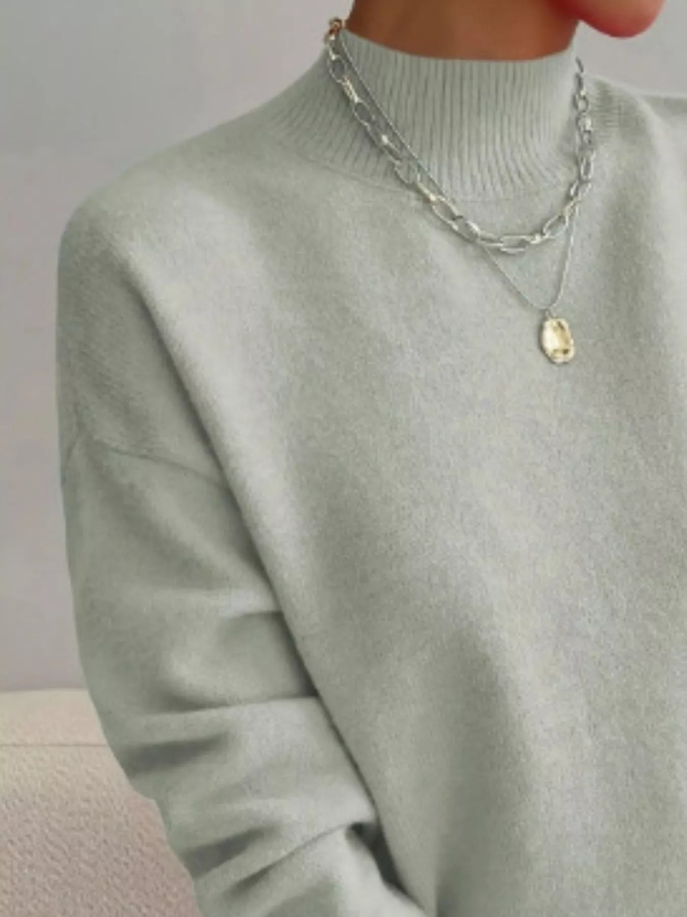 Mock Neck Dropped Shoulder Sweater-Nordavory
