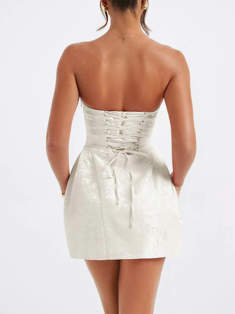Lace-Up Sleeveless Satin Mini Dress with Bow-Nordavory