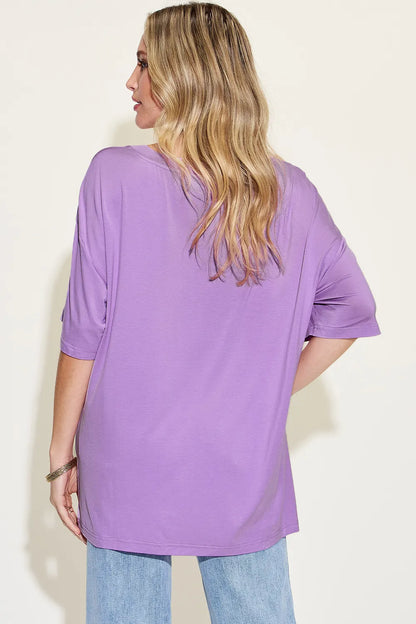 Basic Bae Full Size Bamboo V-Neck Drop Shoulder T-Shirt-Nordavory