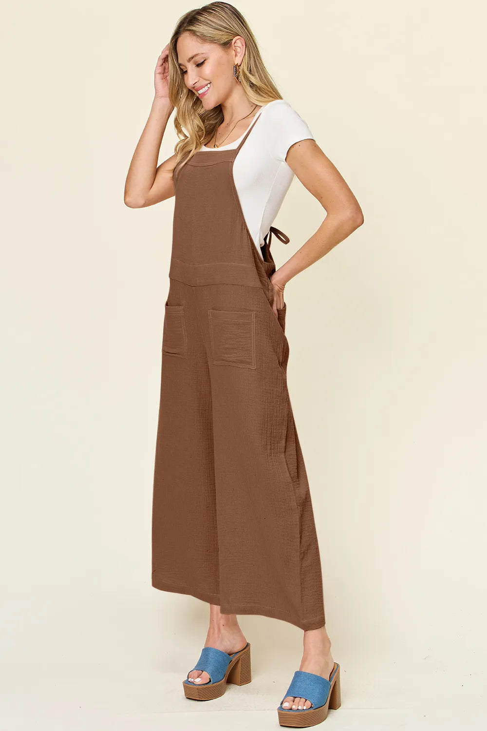 Double Take Full Size Texture Sleeveless Wide Leg Overall-Nordavory