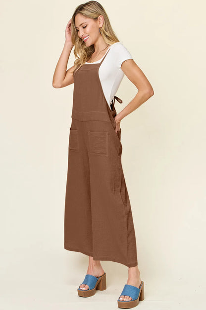 Double Take Full Size Texture Sleeveless Wide Leg Overall-Nordavory