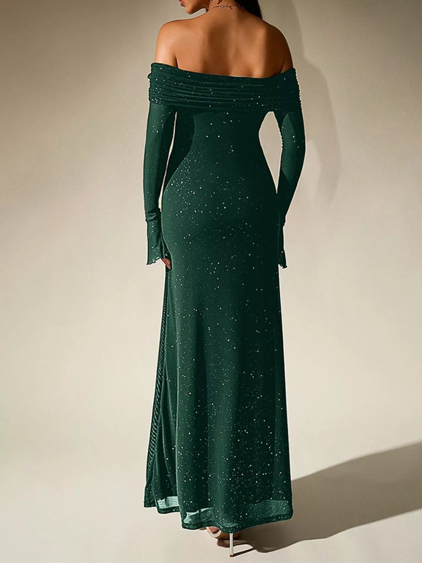 Glitter Off-Shoulder Maxi Dress-Nordavory