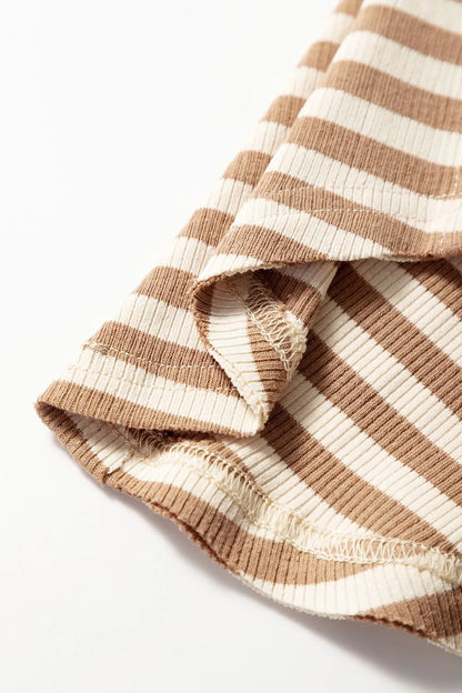 Stripe Exposed Seam Trim Round Neck Sleeveless Top-Nordavory