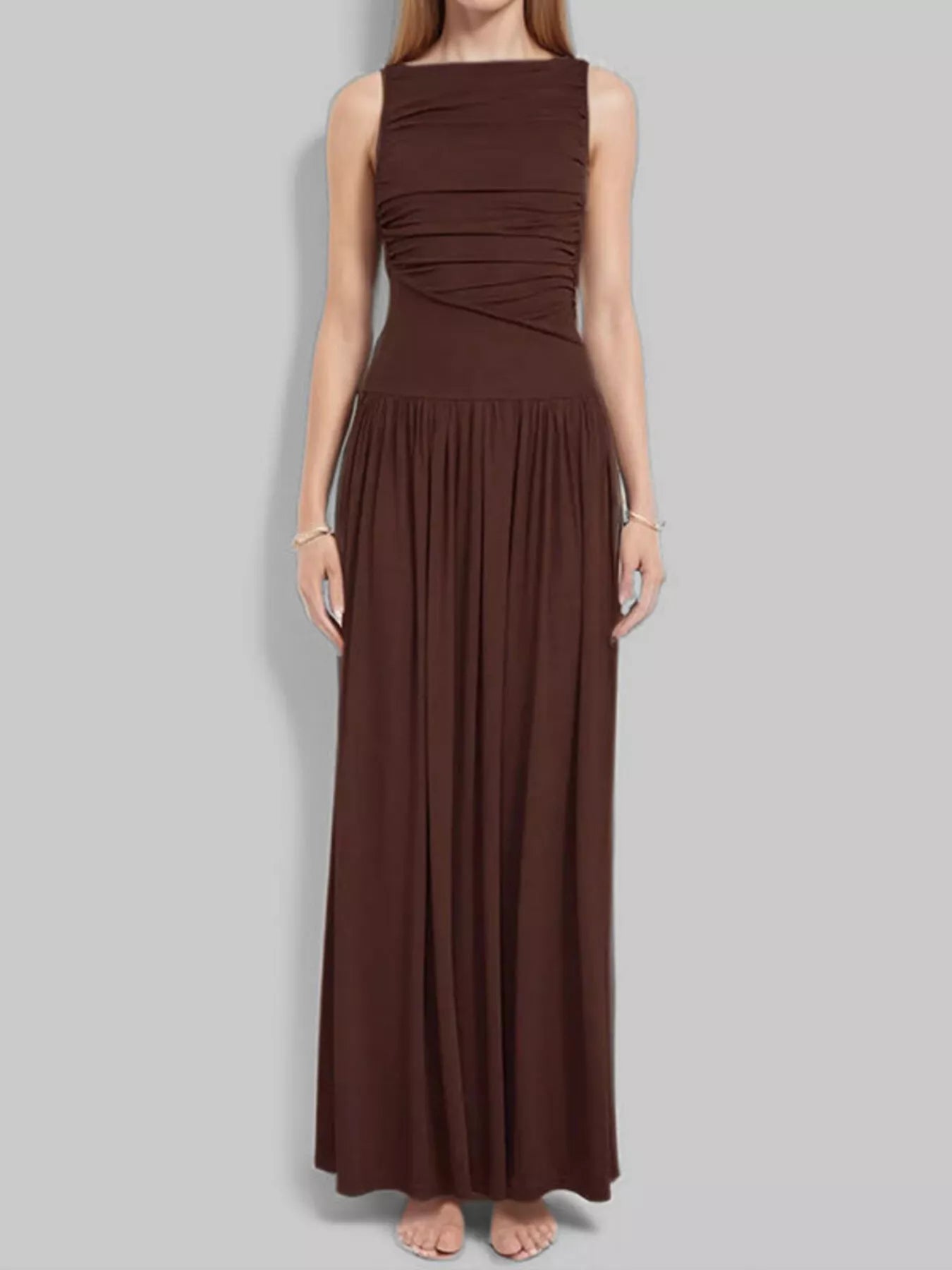 Full Size Ruched Sleeveless Maxi Dress Plus Size-Nordavory