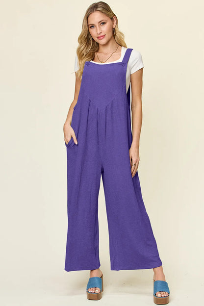 Double Take Full Size Texture Sleeveless Wide Leg Overall-Nordavory