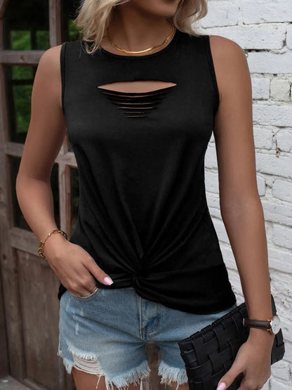 Cutout Twisted Round Neck Tank-Nordavory