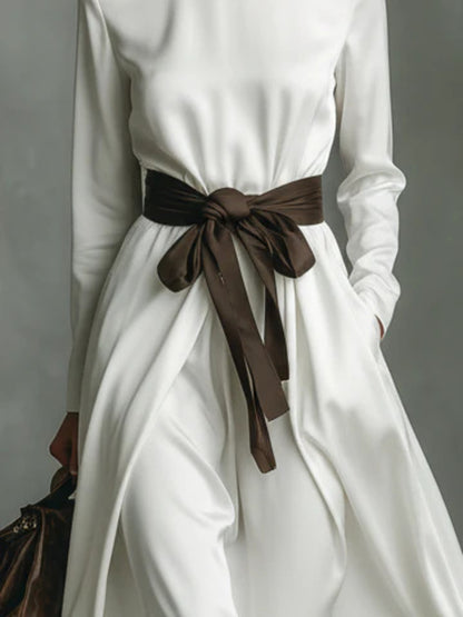 Turtleneck Tie Waist Midi Dress-Nordavory