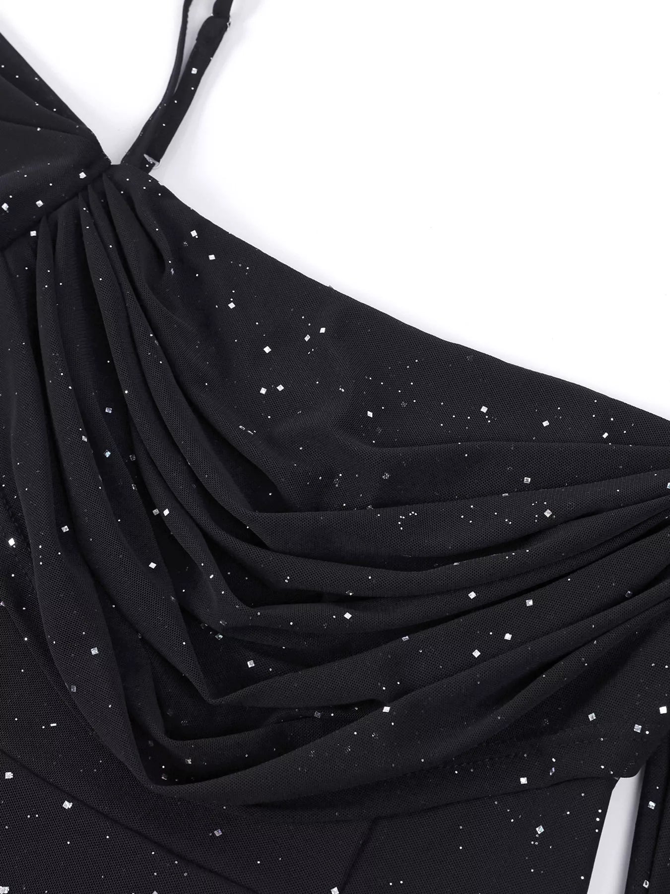 Glitter Ruched Long Sleeve Mermaid Maxi Dress-Nordavory