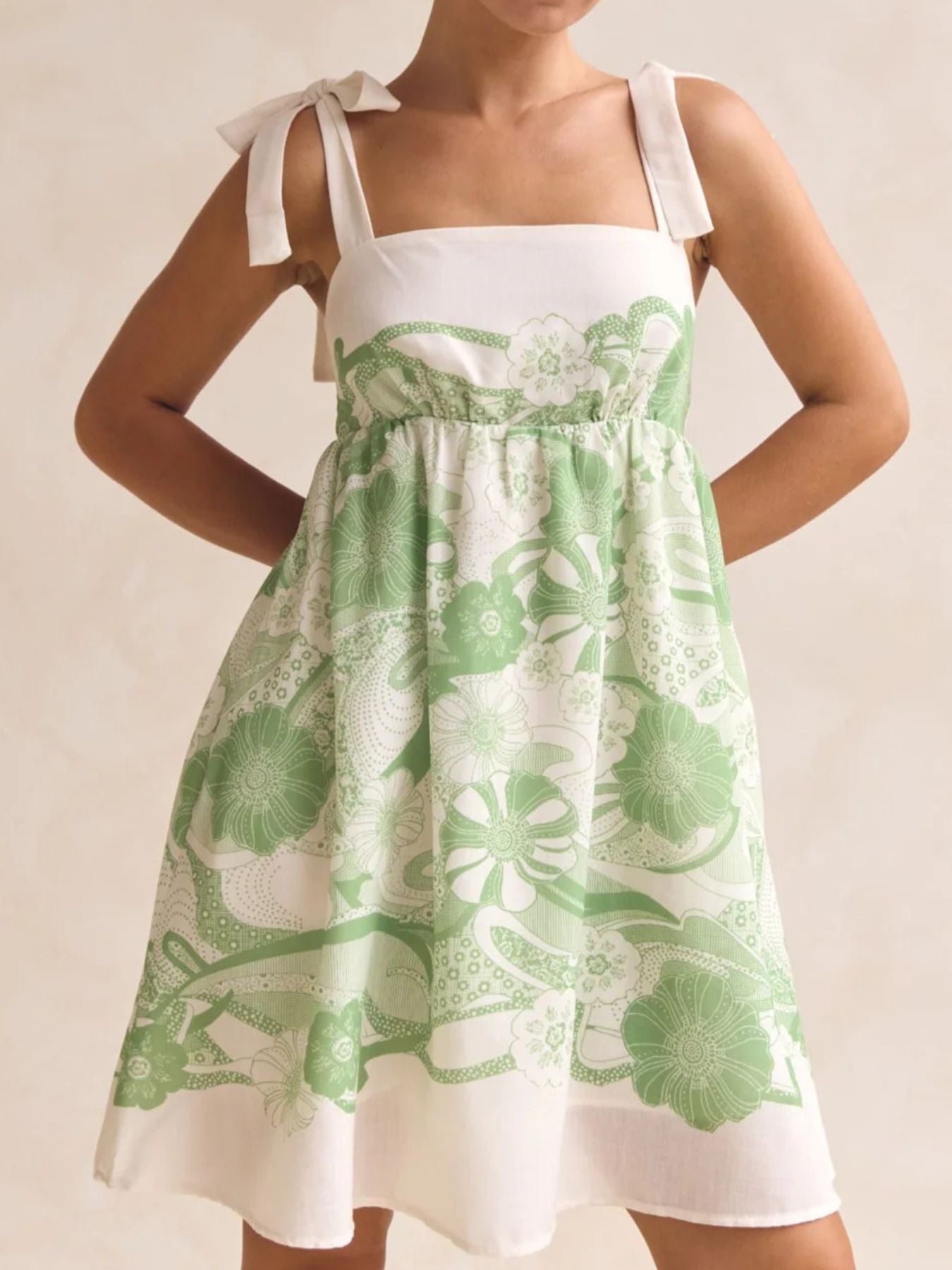 Printed Tie Shoulder Mini Dress-Nordavory