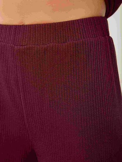 V-Neck Long Sleeve Top and Wide Leg Pants Set-Nordavory
