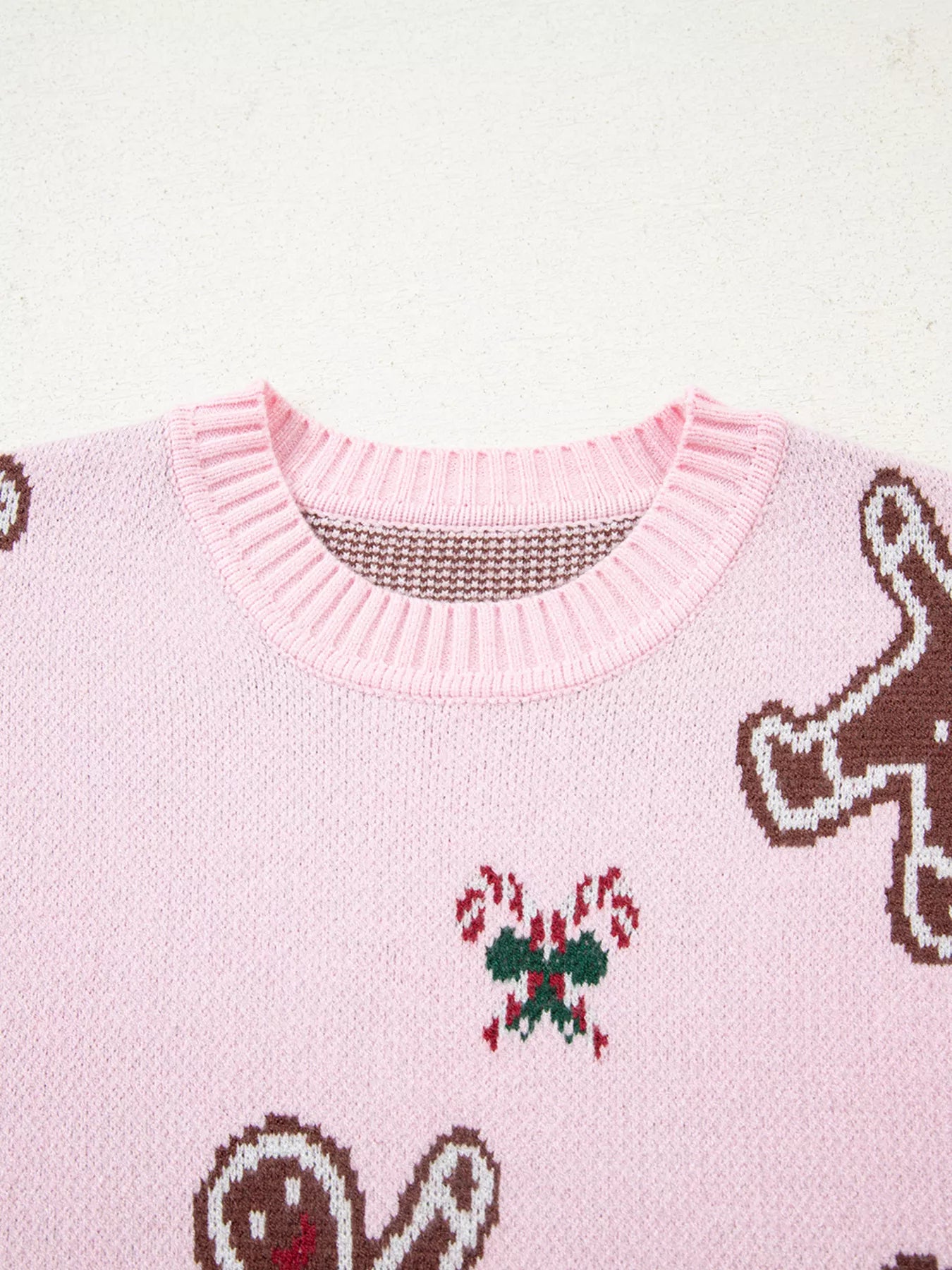 Christmas Ginger Bread Man Round Neck Casual Sweater-Nordavory