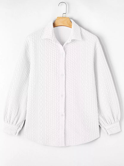 Cable Texture Puff Sleeve Loose Shacket-Nordavory