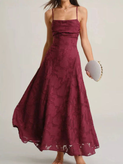 Lace Up Back Spaghetti Strap Maxi Dress-Nordavory