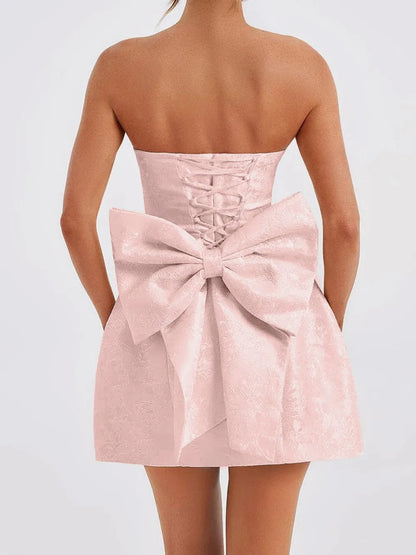 Lace-Up Sleeveless Satin Mini Dress with Bow-Nordavory