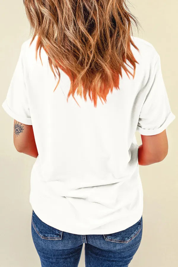 Sequined Flag Round Neck Short Sleeve T Shirt-Nordavory