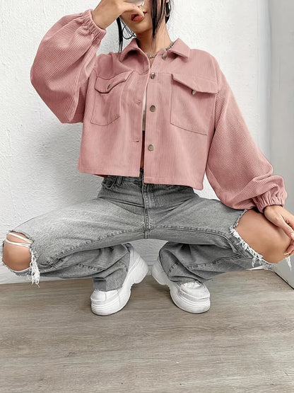 Collared Neck Dropped Shoulder Jacket-Nordavory