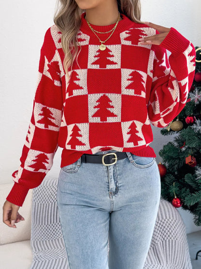 Christmas Tree Checkerboard Pattern Sweater-Nordavory