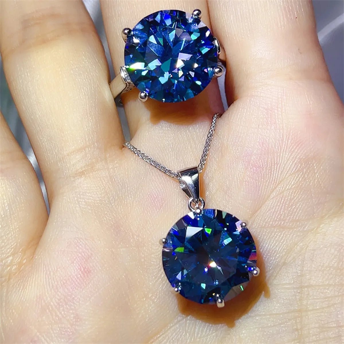 10 Carat Moissanite 925 Sterling Silver Ring and Necklace Set-Nordavory