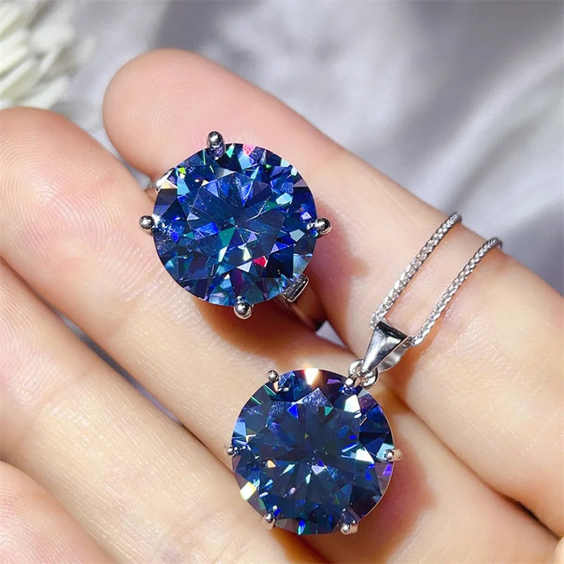 10 Carat Moissanite 925 Sterling Silver Ring and Necklace Set - Nordavory