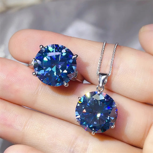 10 Carat Moissanite 925 Sterling Silver Ring and Necklace Set-Nordavory