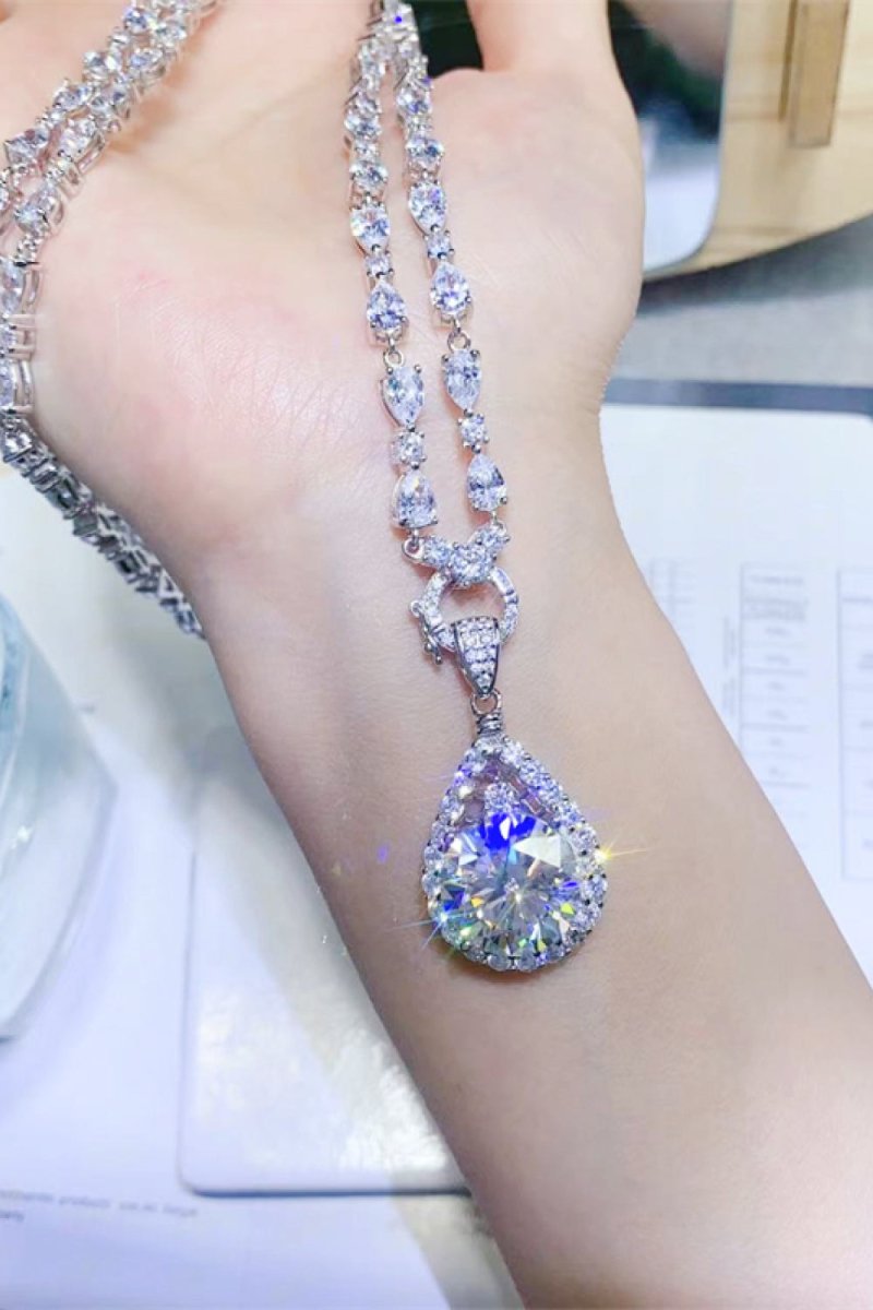10 Carat Moissanite Teardrop Pendant Platinum-Plated Necklace-Nordavory