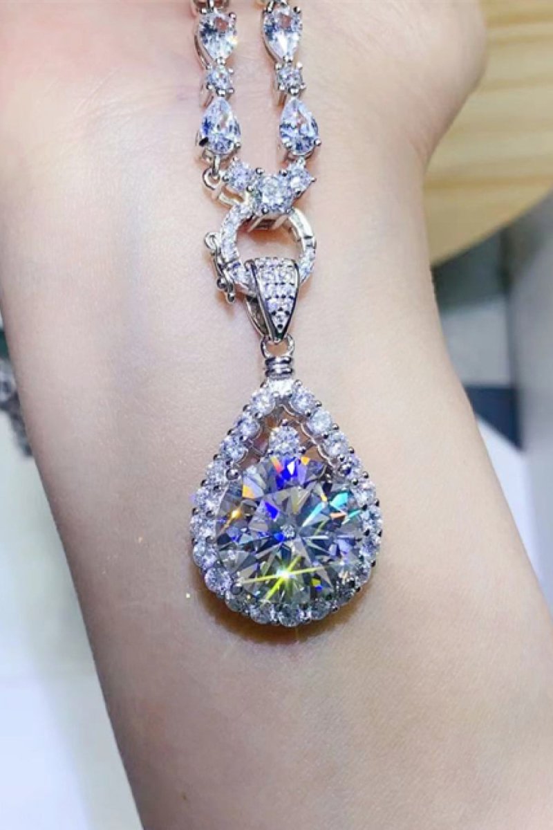 10 Carat Moissanite Teardrop Pendant Platinum-Plated Necklace-Nordavory
