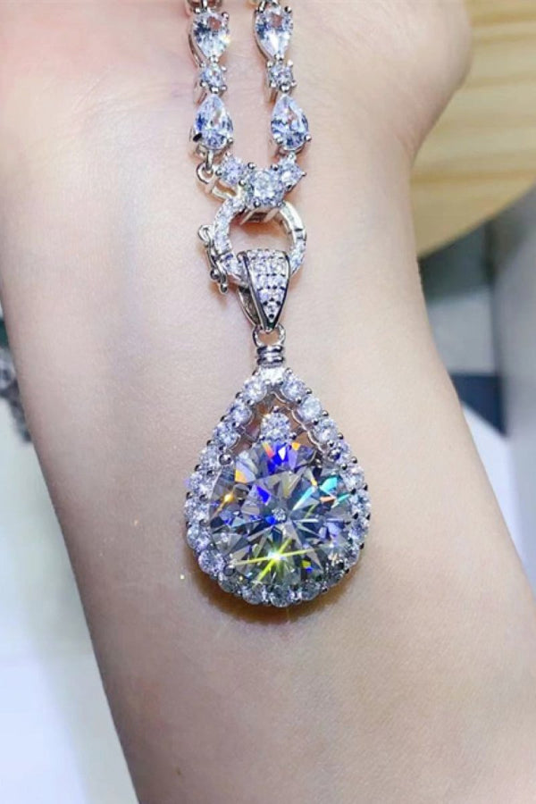 10 Carat Moissanite Teardrop Pendant Platinum-Plated Necklace-Nordavory