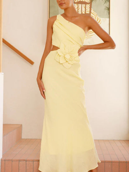 One-Shoulder Floral Cutout Dress-Nordavory