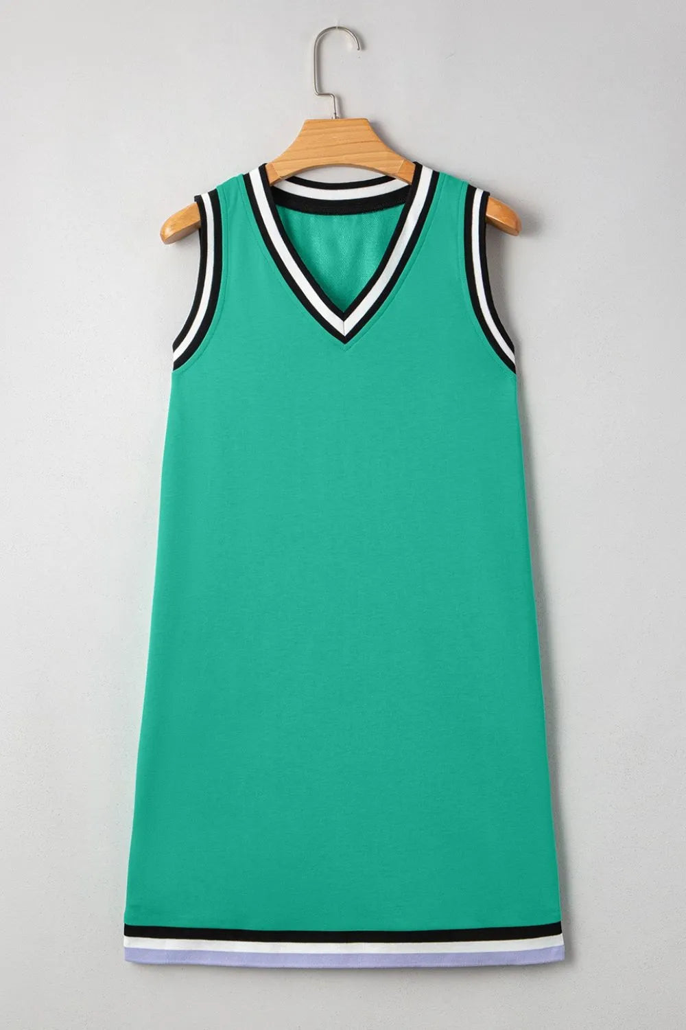 Color Contrast Trim V Neck Shift Sleeveless Mini Dress-Nordavory