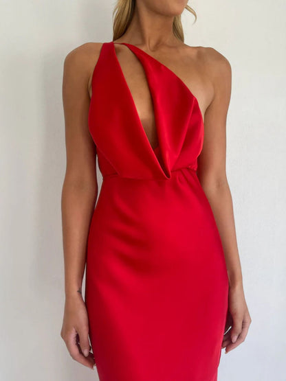 Halter Neck Satin Maxi Dress-Nordavory