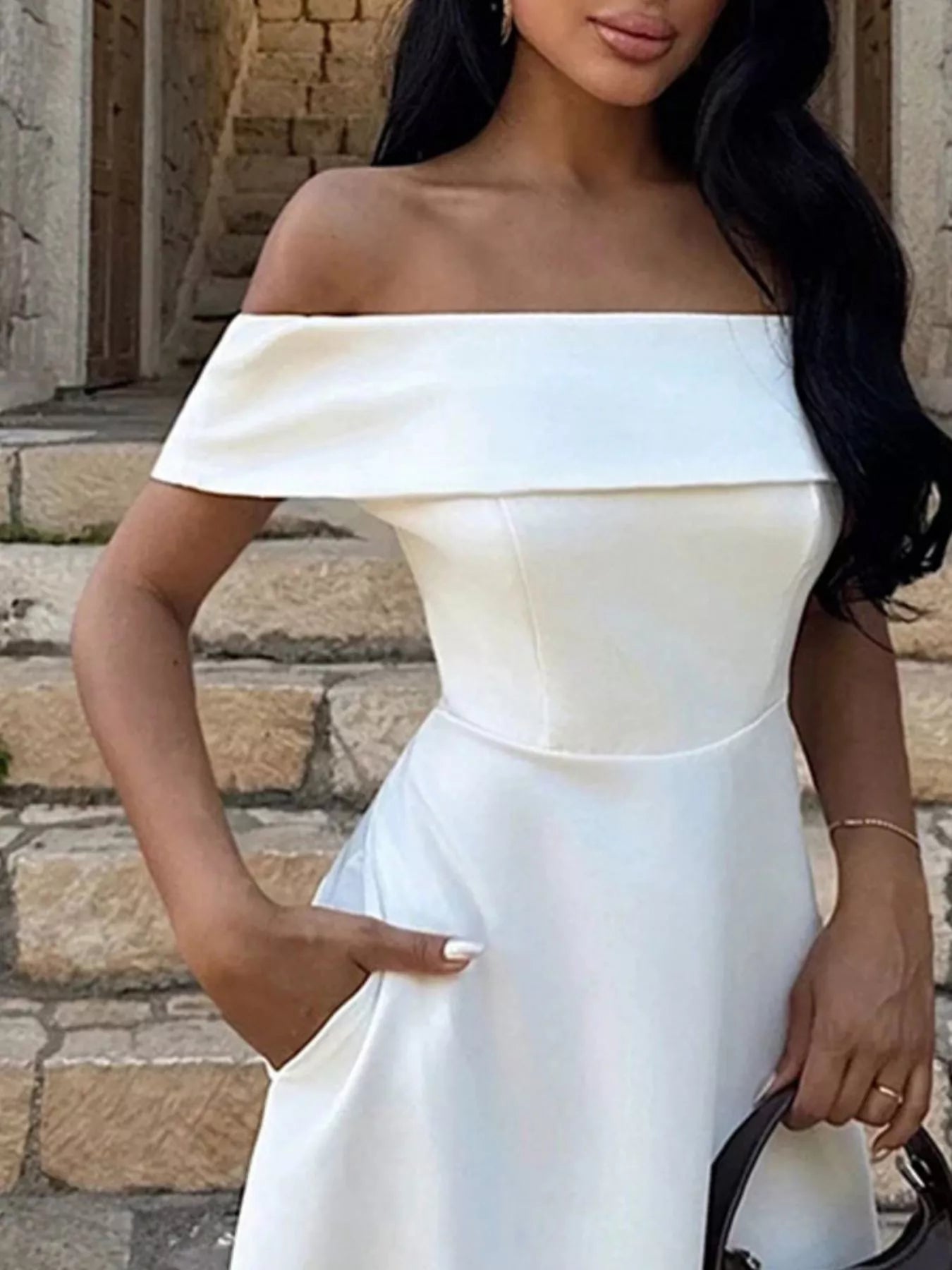 Off-Shoulder A-Line Maxi Dress-Nordavory