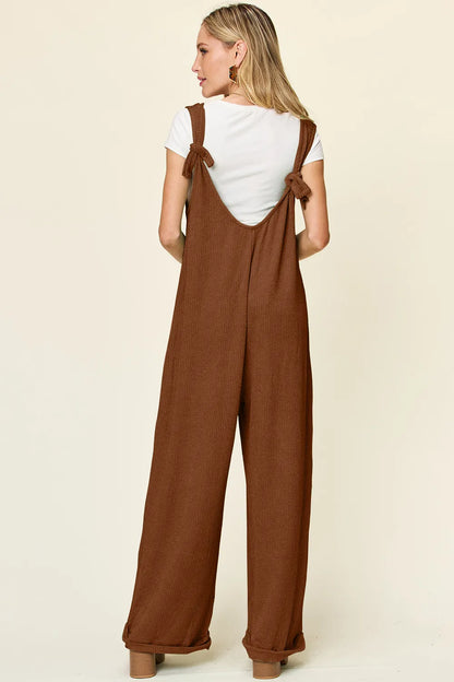 Double Take Full Size Texture Sleeveless Wide Leg Jumpsuit-Nordavory