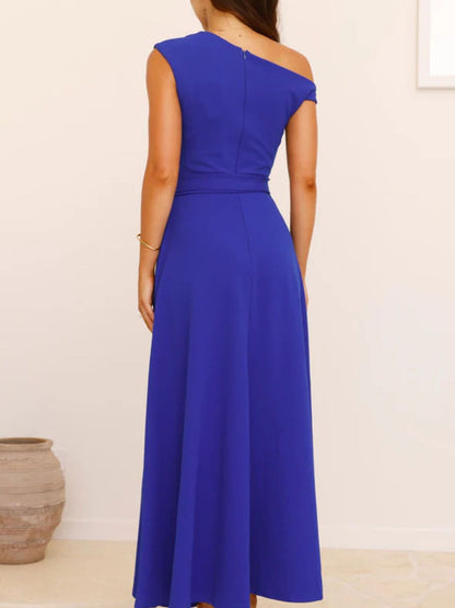 Single Shoulder Tie Waist Maxi Dress-Nordavory