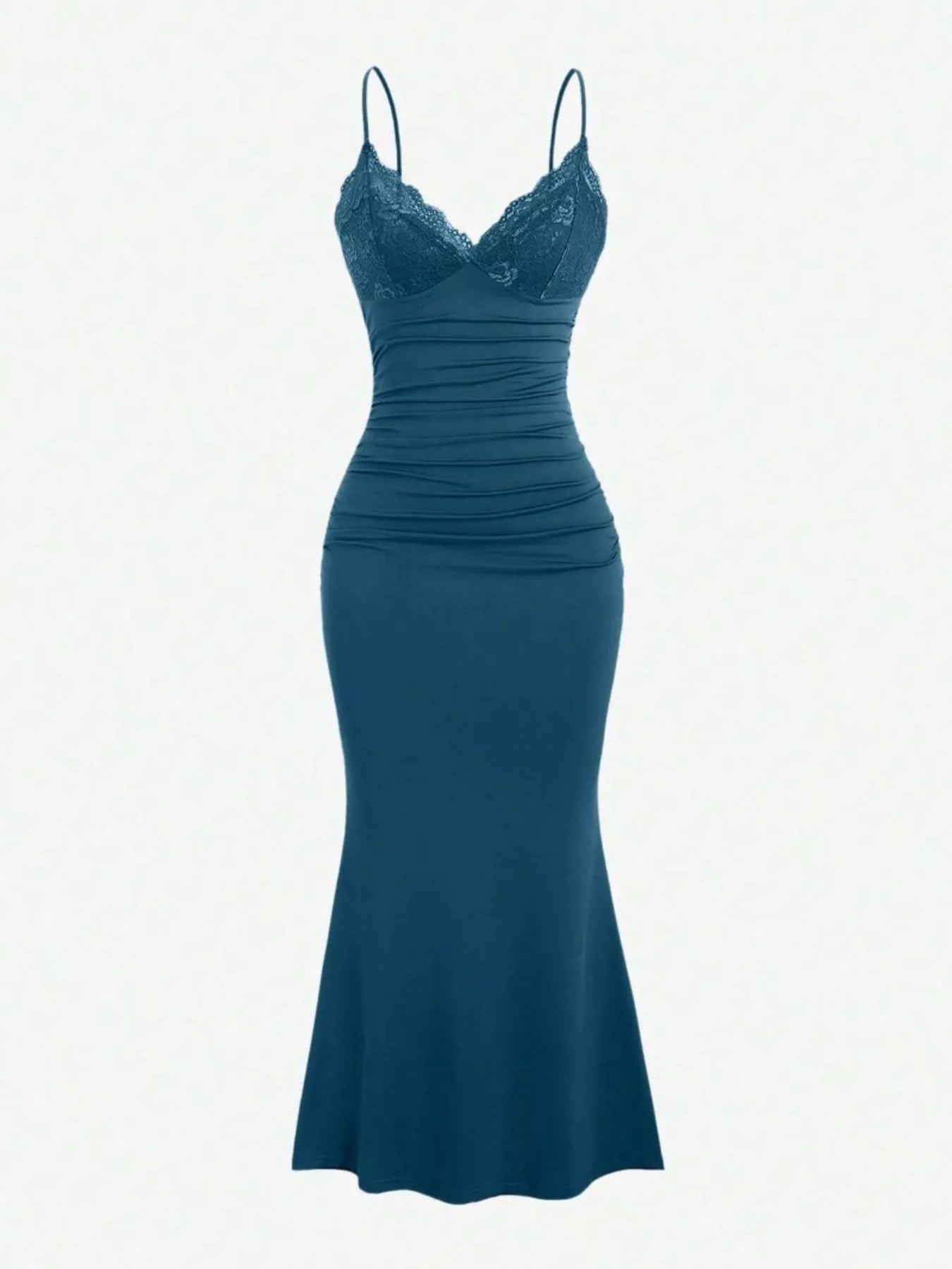 Lace Trim Ruched Mermaid Dress-Nordavory