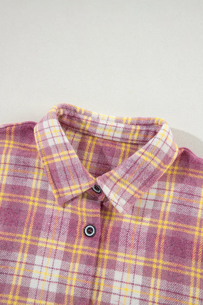 Plaid Collared Neck Button Up Shacket-Nordavory
