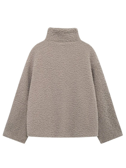 Zip Up Turtleneck Long Sleeve Plush Jacket-Nordavory