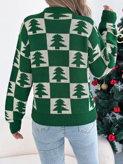 Christmas Tree Checkerboard Pattern Sweater-Nordavory