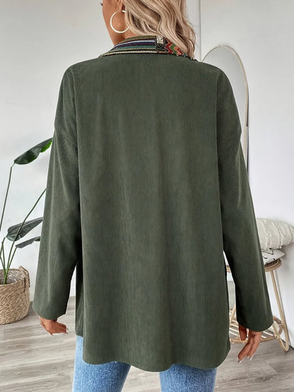Snap Down Long Sleeve Jacket with Chest Pockets-Nordavory