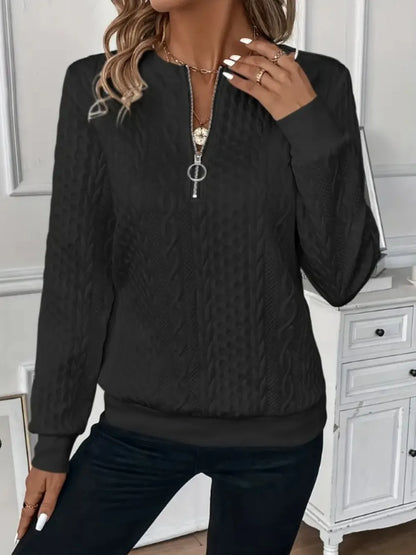 Texture Half Zip Long Sleeve Sweatshirt-Nordavory