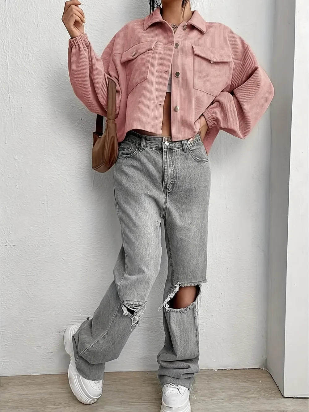 Collared Neck Dropped Shoulder Jacket-Nordavory