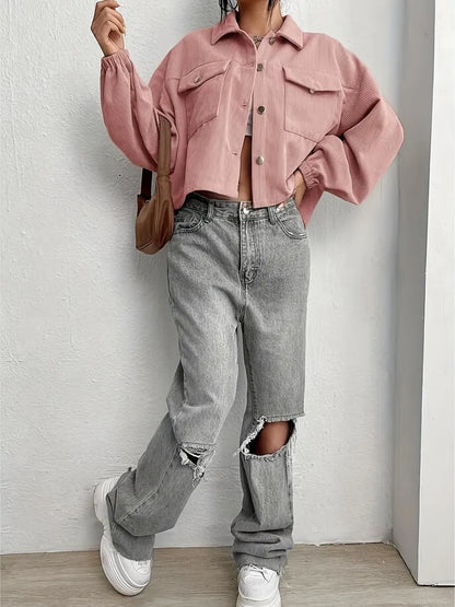Collared Neck Dropped Shoulder Jacket-Nordavory