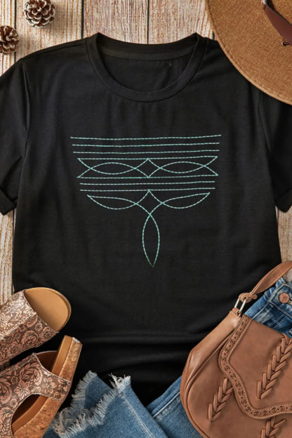 Embroidered Round Neck Short Sleeve T-Shirt-Nordavory