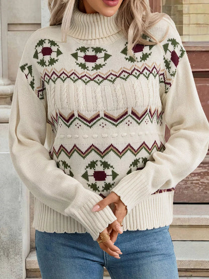 Cable Knit Turtleneck Sweater-Nordavory
