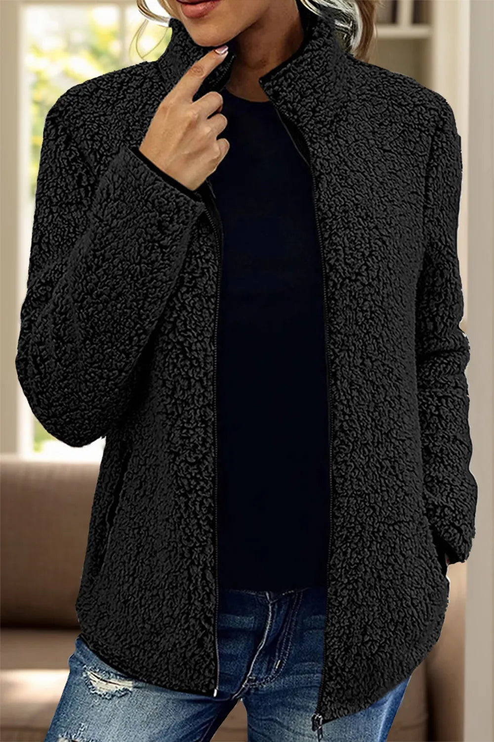 Pocketed Zip Up Turtleneck Jacket-Nordavory