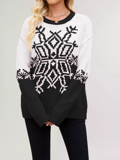 Christmas Snowflake Round Neck Sweater-Nordavory