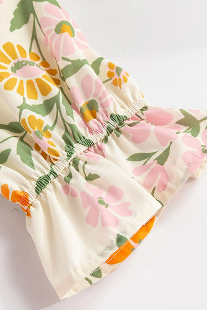 Printed Notched Flounce Sleeve Mini Dress-Nordavory