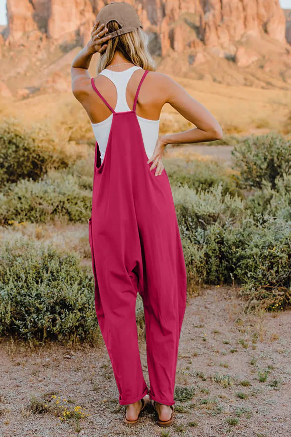 Double Take Full Size V-Neck Sleeveless Jumpsuit with Pockets-Nordavory